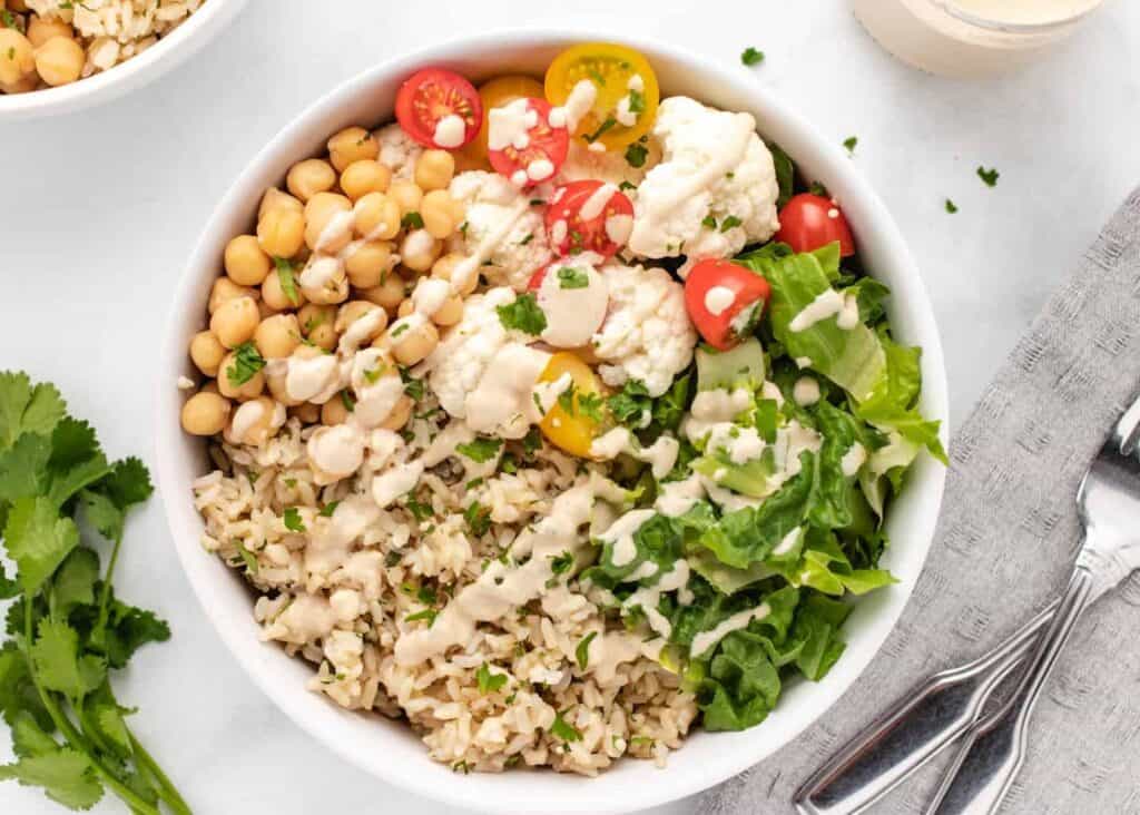 chickpea vegetable rice bowl