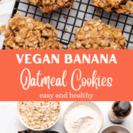 Vegan oatmeal banana cookies on a black cooling rack.