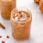 Vegan pumpkin overnight oats in a jar with coconut yogurt.