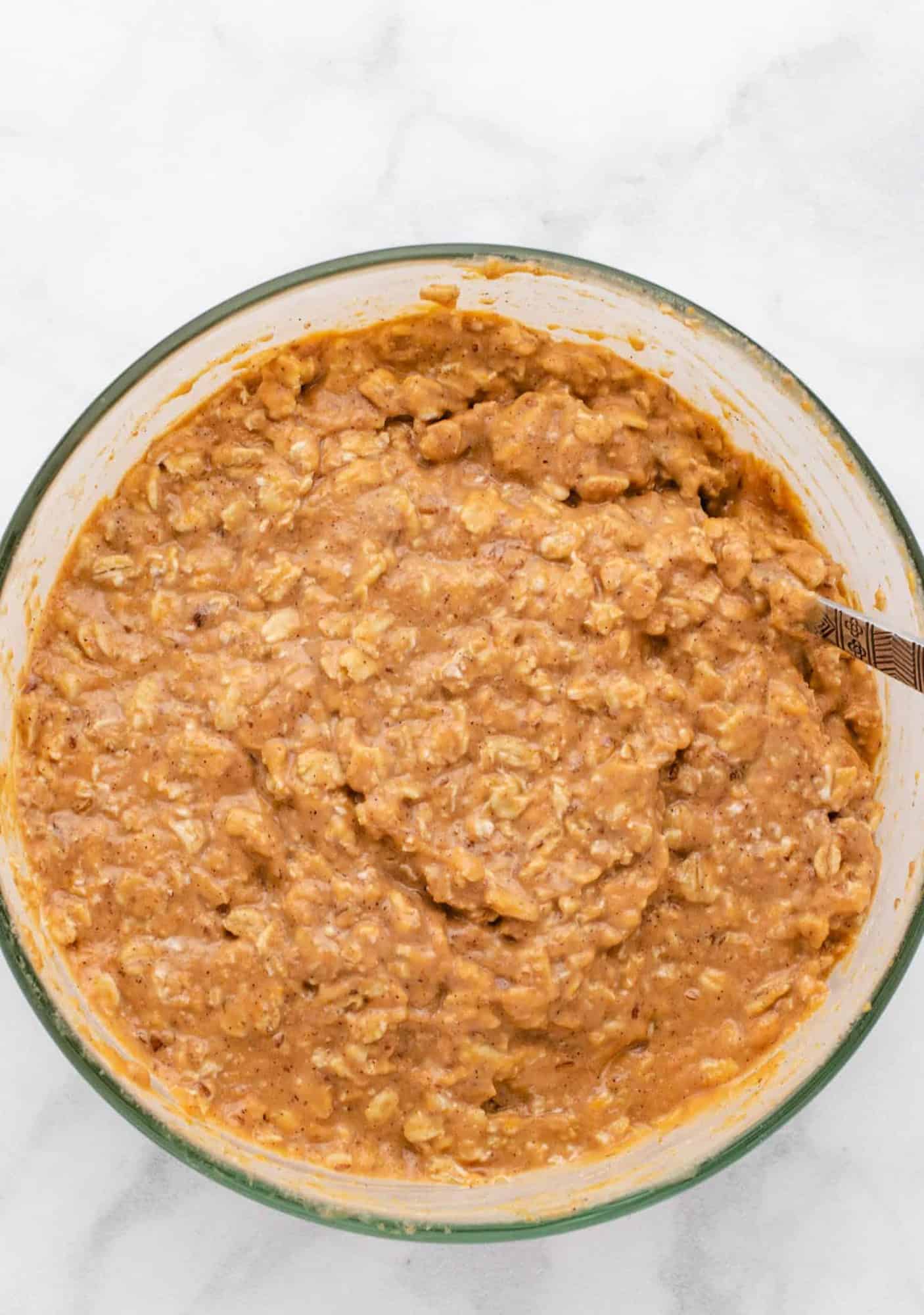 Overnight oatmeal in a bowl that have soaked overnight.
