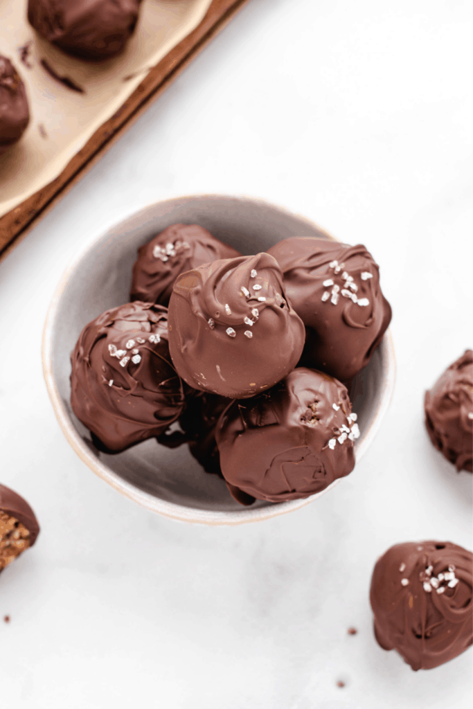 chocolate covered cookie dough balls with sea salt