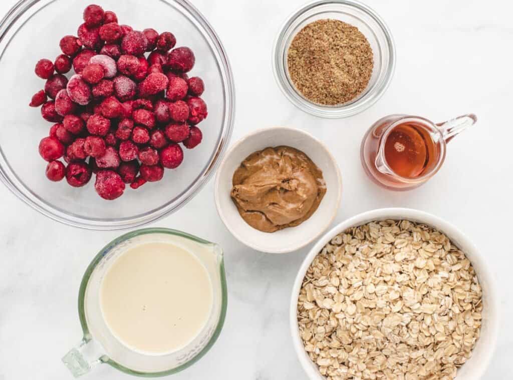 Ingredients for cherry overnight oats.