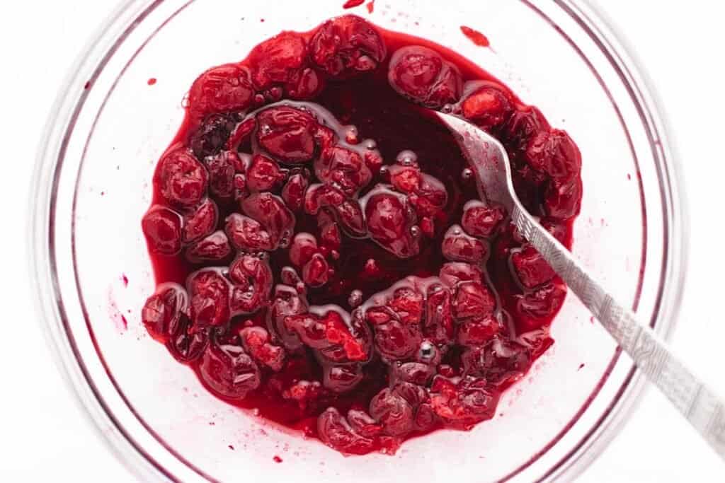 Thawed cherries in a bowl.