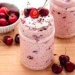 Cherry overnight oats with cherries and yogurt.