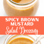 Spicy brown mustard dressing in a glass jar.