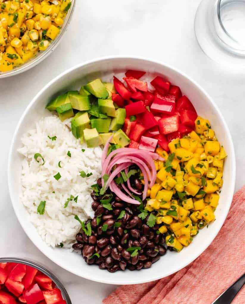 Vegan Mango and Black Bean Rice Bowl - Three Little Chickpeas