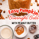 Pumpkin overnight oats in a glass jar with dairy-free yogurt and walnuts on top.